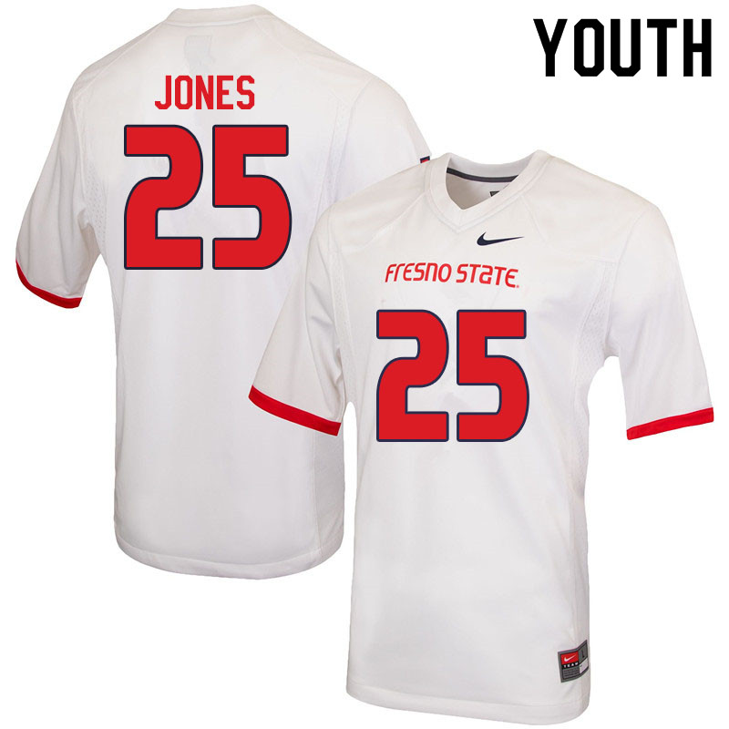Youth #25 CJ Jones Fresno State Bulldogs College Football Jerseys Sale-White - Click Image to Close
